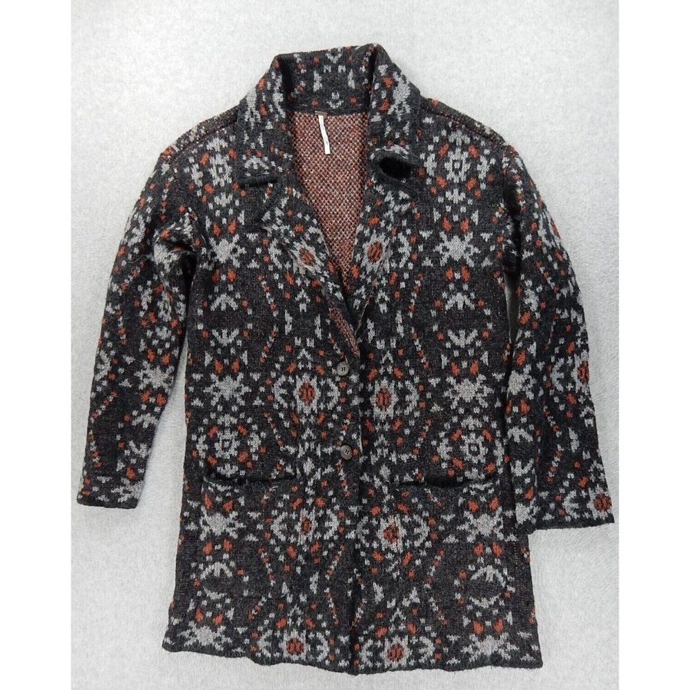Free People Black and Gray Patterned Cardigan